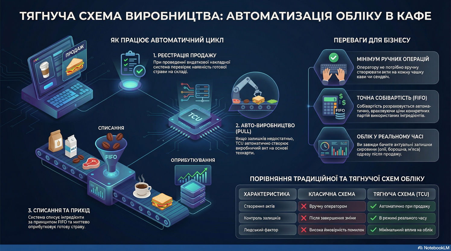 Тягнуча схема виробництва: автоматизація обліку в кафе