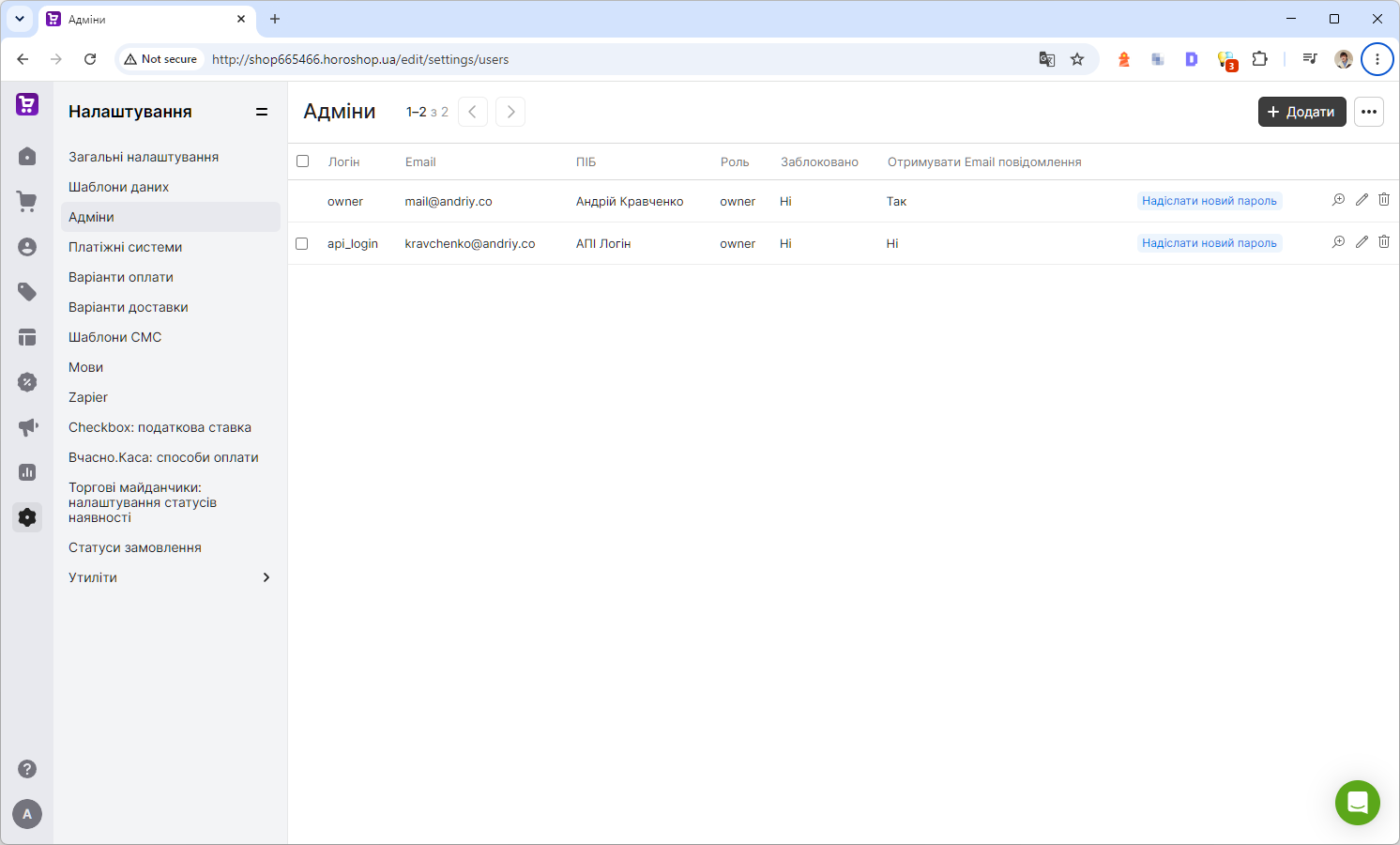 Створення адміністратора для API-доступу Хорошоп