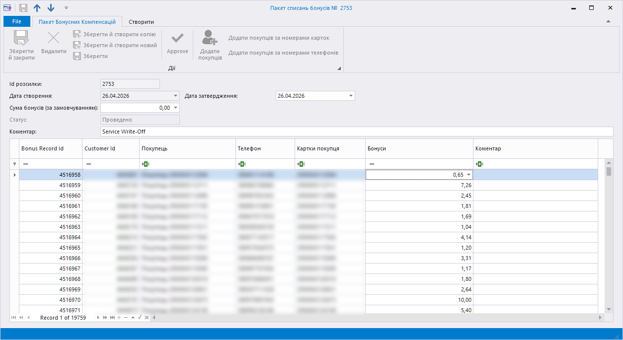Акт списання прострочених бонусів