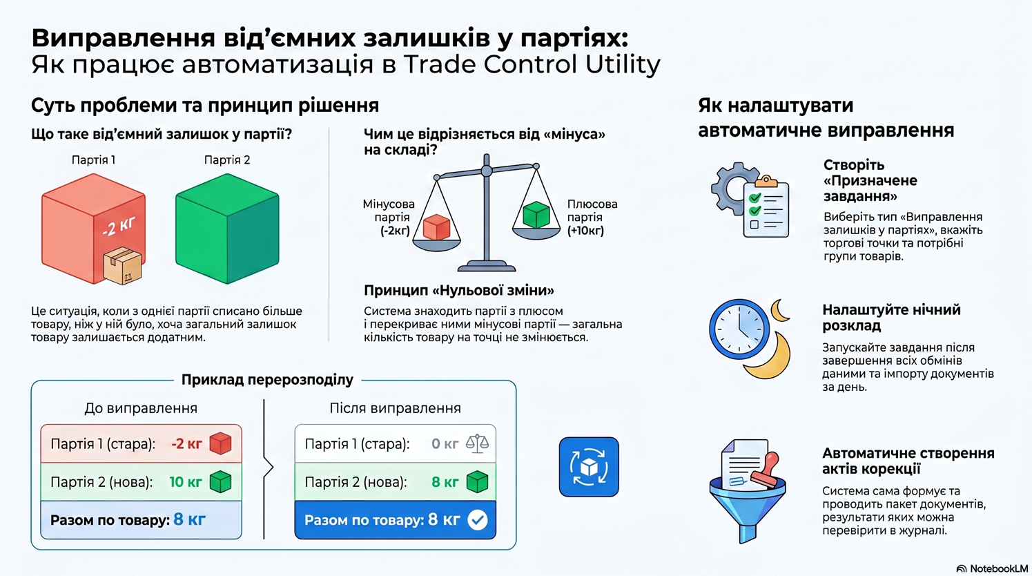 Виправлення від'ємних залишків у партіях