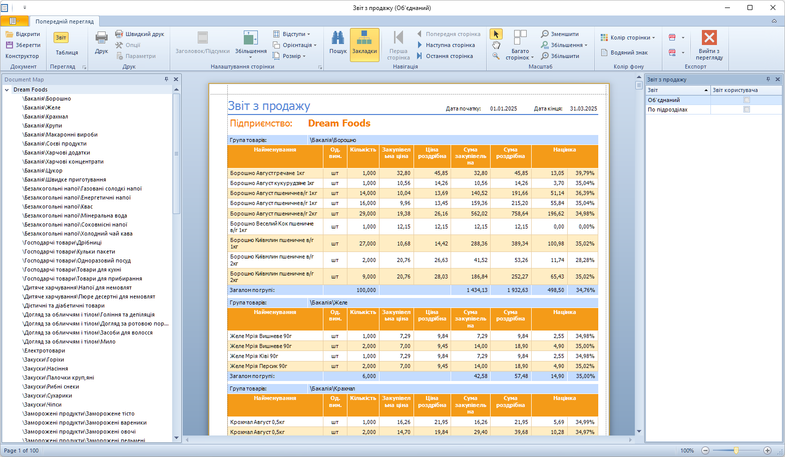 Звіт з продажів Trade Control Utility, перша сторінка Звіт з продажів Trade Control Utility, перша сторінка