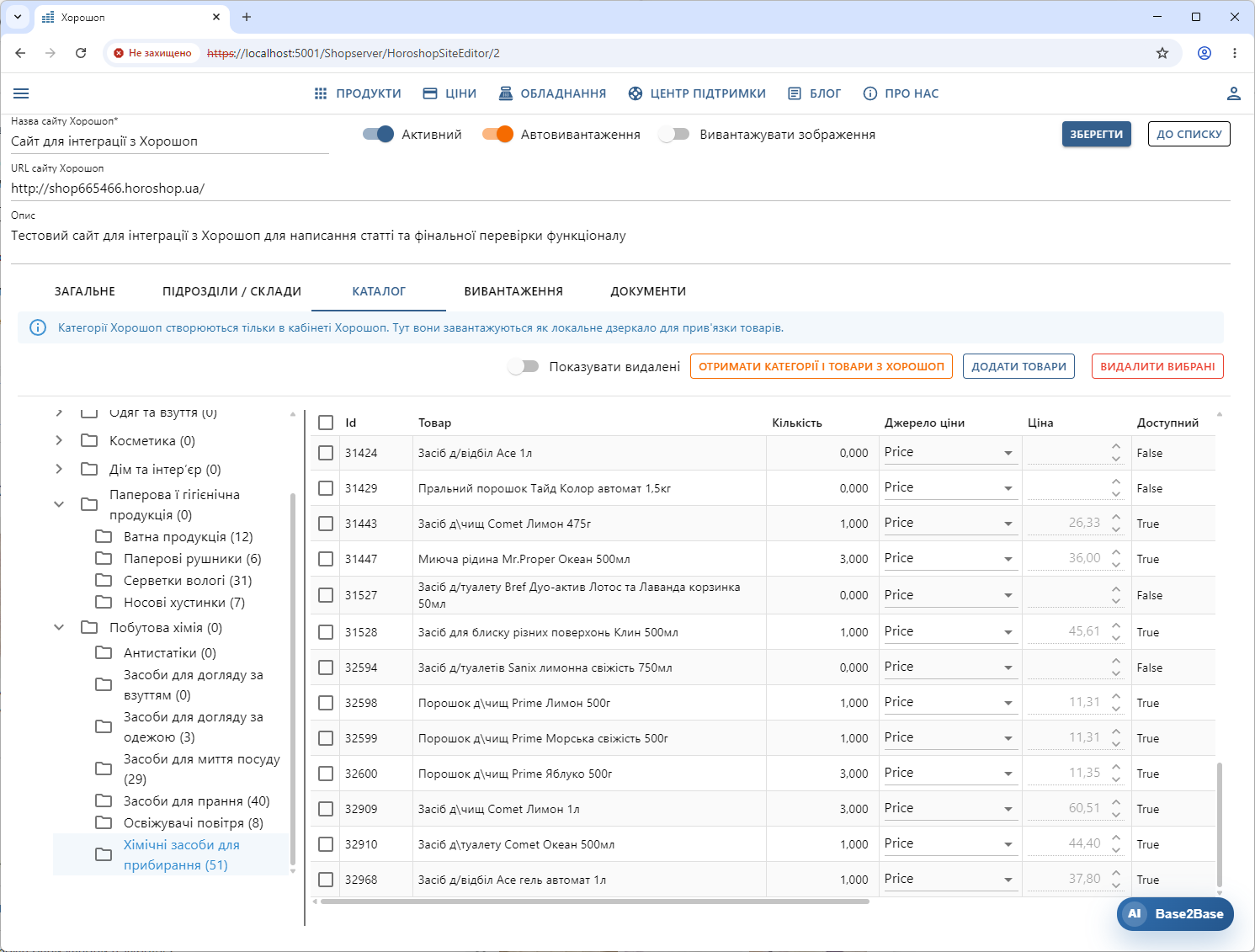 Перевірка доступності та цін товарів для Хорошоп у Shopserver