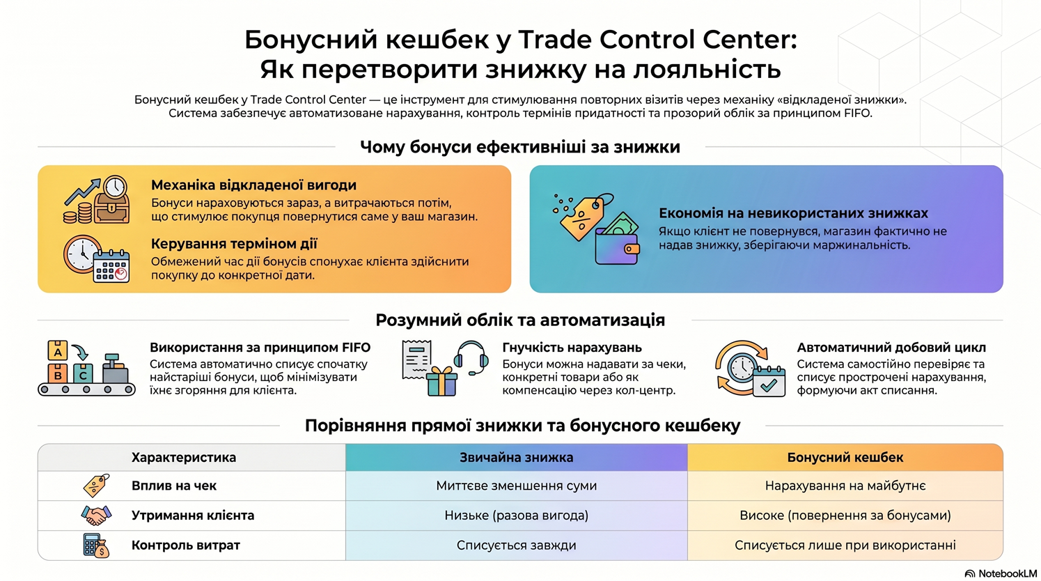 Бонуси у програмі лояльності покупців. Нарахування, оплати за товар, та списання протермінованих.
